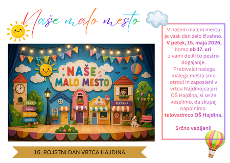 VABILO 16. ROJSTNI DAN VRTCA HAJDINA